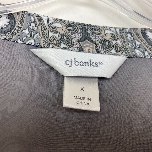 CJ Banks Women's V-Neck Tunic Top Size X Gray Lined Elastic Smocked Waistband - Picture 3 of 8